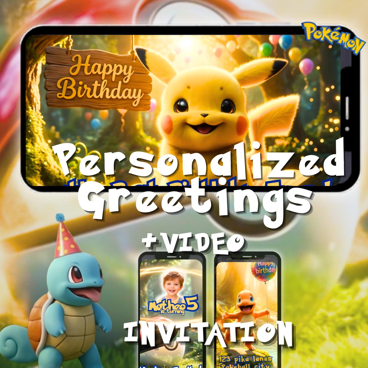 Pokemon Birthday Video gift Invitation and greetings custom bundle