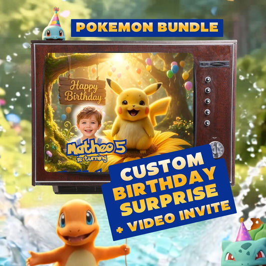 Pokemon Birthday Video gift Invitation and greetings custom bundle