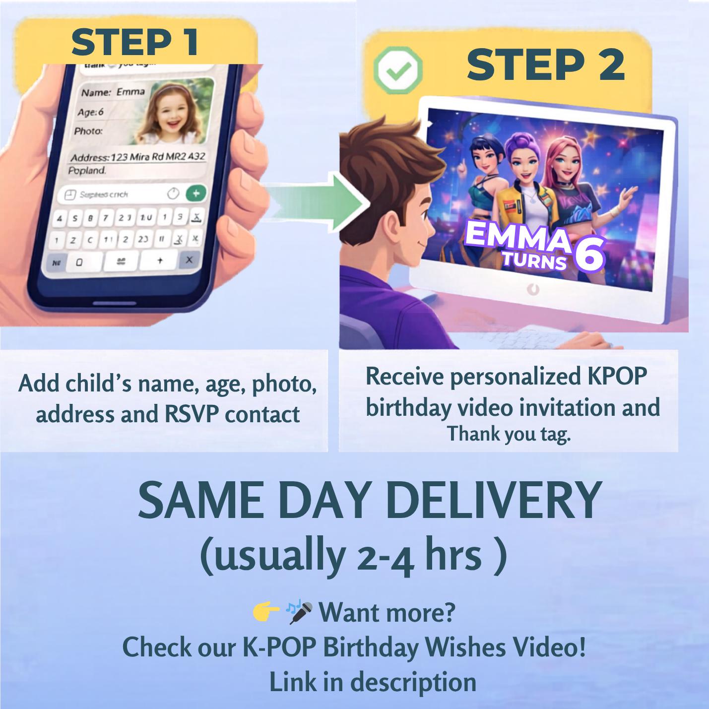 Kpop Demon Hunters Birthday video invitation and Thank you Tag