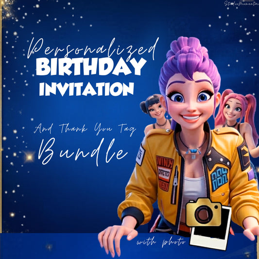 Kpop Demon Hunters Birthday video invitation and Thank you Tag